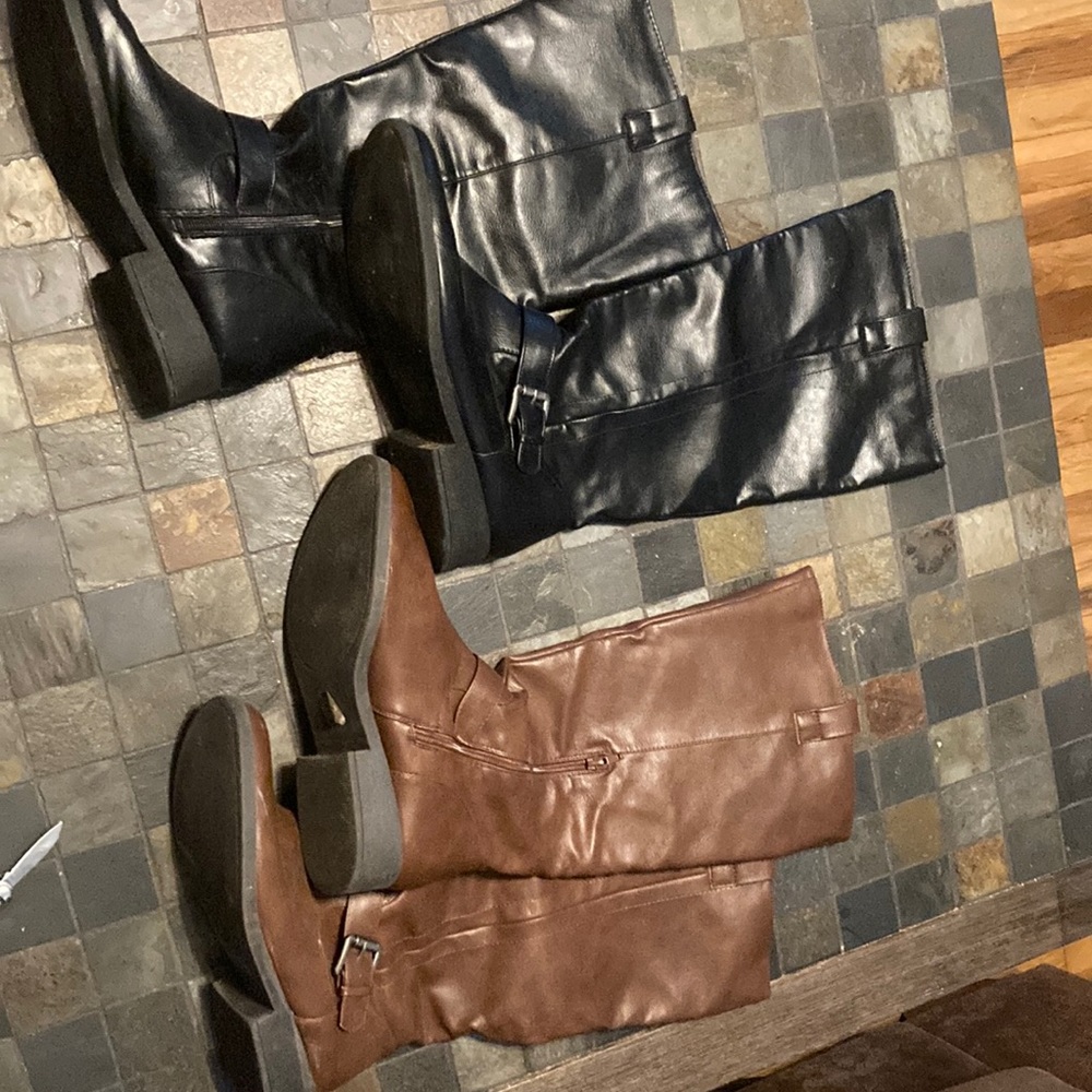 2 pair women’s size 10 boots.  one black one brown.  minor scuffs